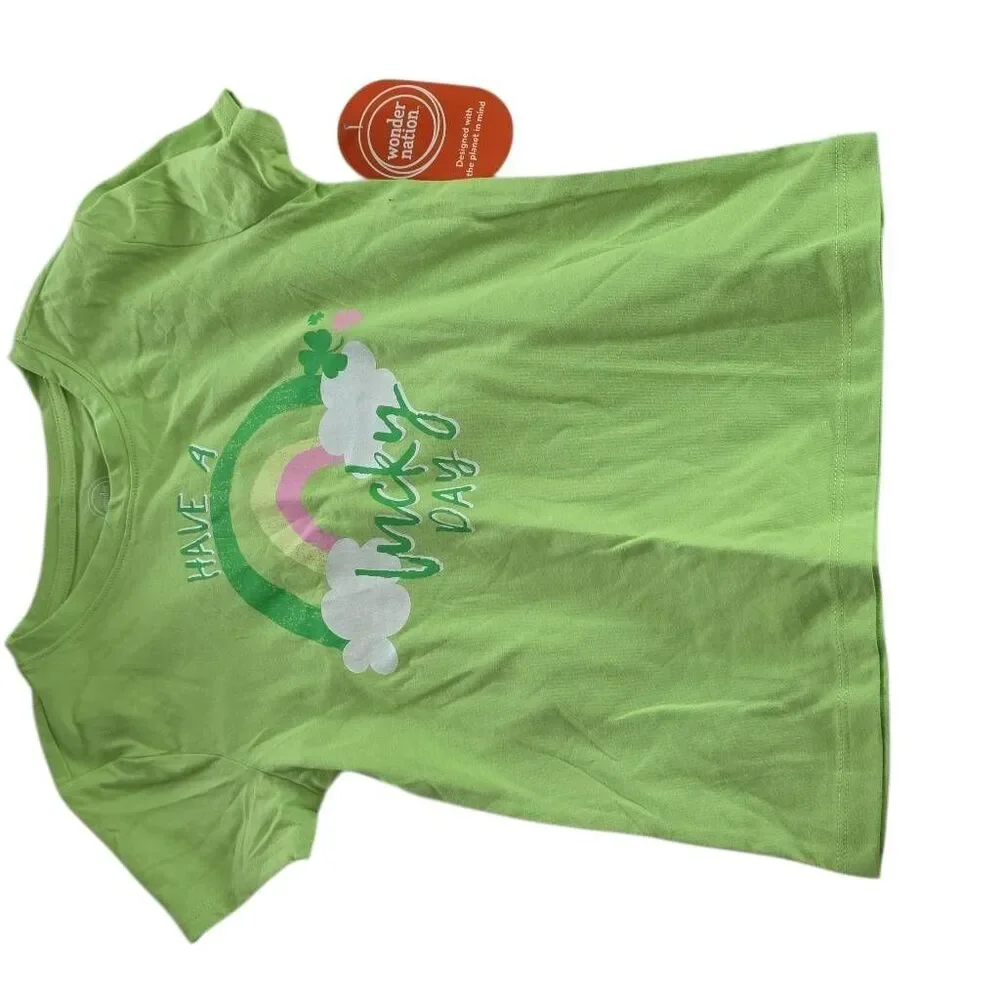 Wonder Nation Girl's Green Set of 2 5T/ 7-8 St Paddy’s Day Tshirts